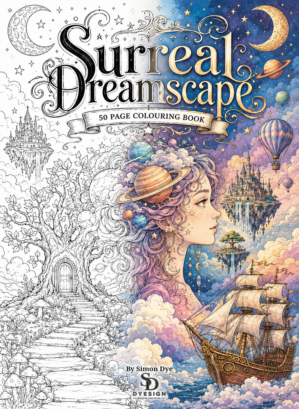 Surreal Dreamscapes colouring book cover